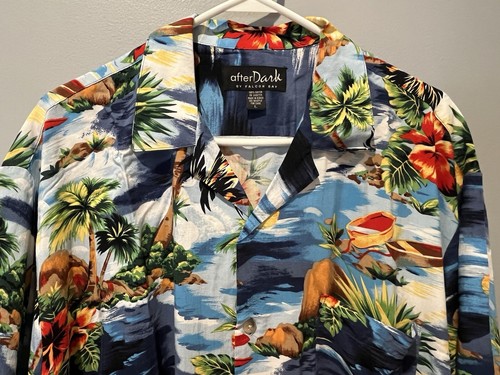 After Dark By Falcon Bay Men’s Colorful Hawaiian Shirt Size L Button Front - Picture 2 of 4