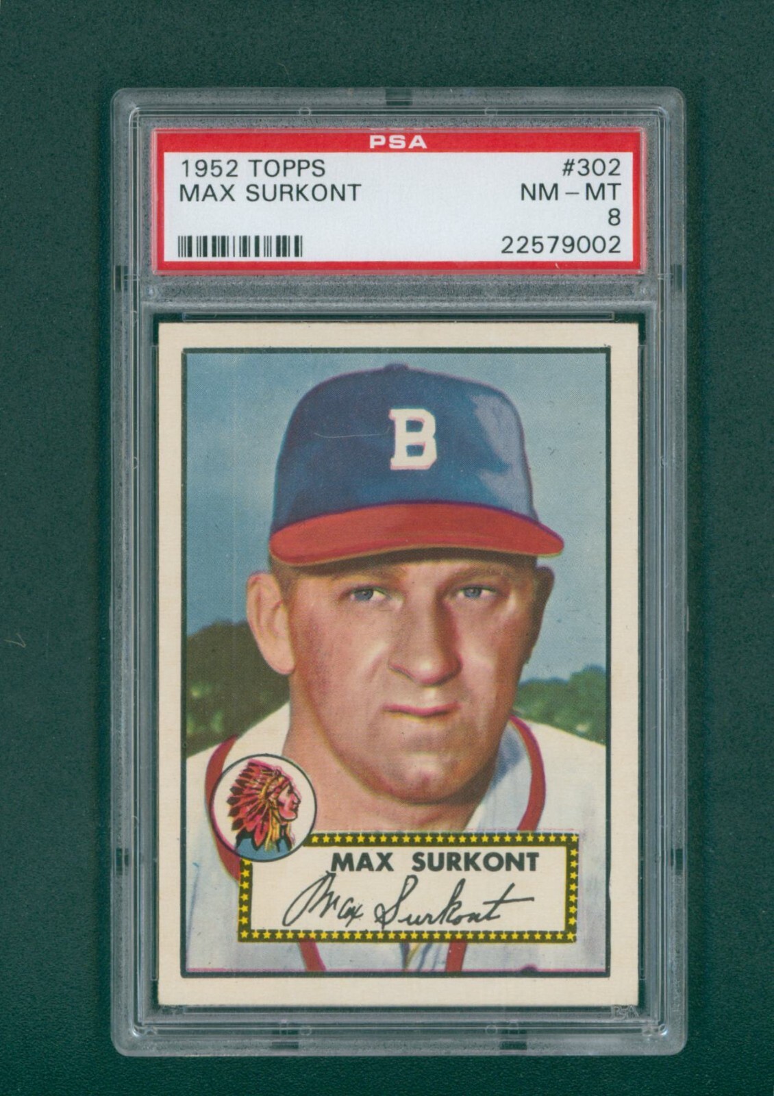 1952 Topps Baseball Card - #302 Max Surkont RC, PSA 8 NM/MT