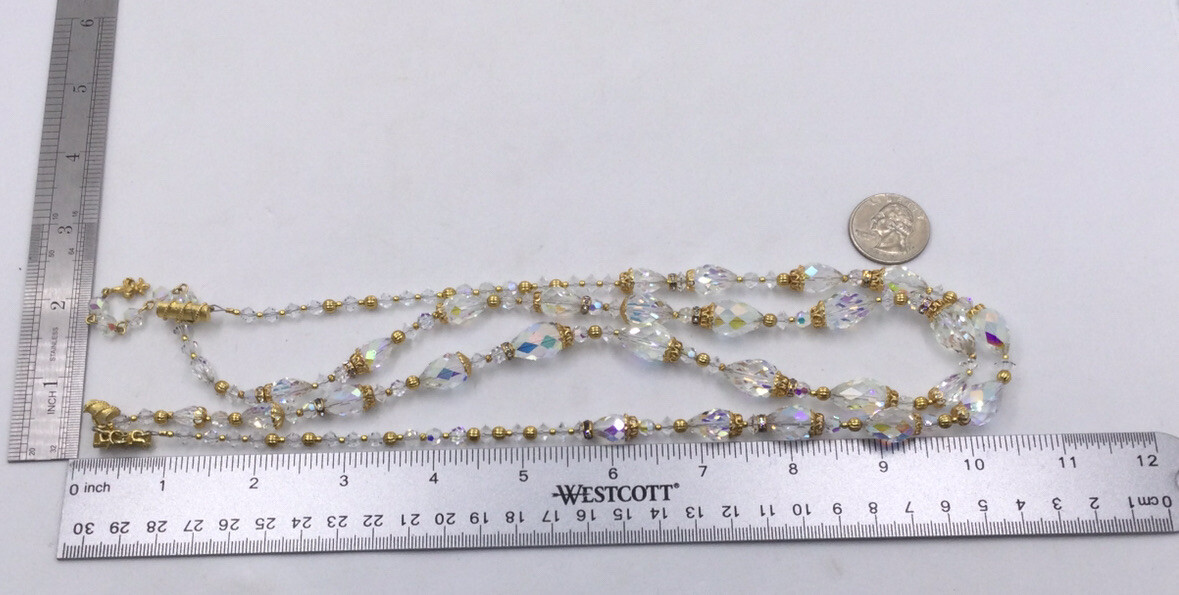 VINTAGE - VENDOME 1950/60s AURORA BORELIS CRYSTAL 2 STRAIN-GREAT NECKLACE (C854) Sprzedaż wysyłkowa wykonana w Japonii