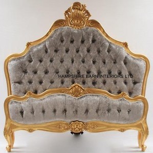 Gold Leaf King Size Bed W Silver Crushed Velvet Crystals French Image Is Loading Gold Leaf King Size Bed W Silver Crushed