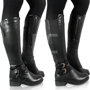 WOMENS LADIES TACCO BASSO BLOCCO A AL GINOCCHIO CINTURINI STIVALI DA EQUITAZIONE WOMENS LADIES TACCO BASSO BLOCCO A AL GINOCCHIO CINTURINI STIVALI DA EQUITAZIONE