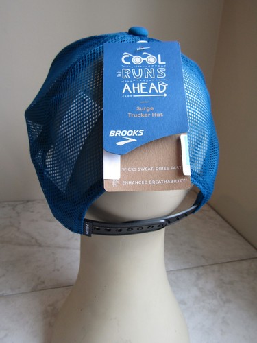 NWT Brooks Run Happy Surge Embroidered Blue/Lime Polyester Baseball Trucker Hat - Picture 3 of 6