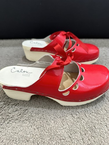 Calou Stockholm Sweden Red Patent Leather Clog Shoes Bow Eu 38 Aus 7 - Bild 7 von 10