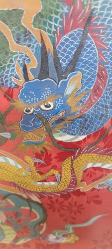Par De Colección Tapiz Enmarcado Rojo Dragón Serpiente Par Colgante Arte De Pared Mano - Imagen 4 de 10