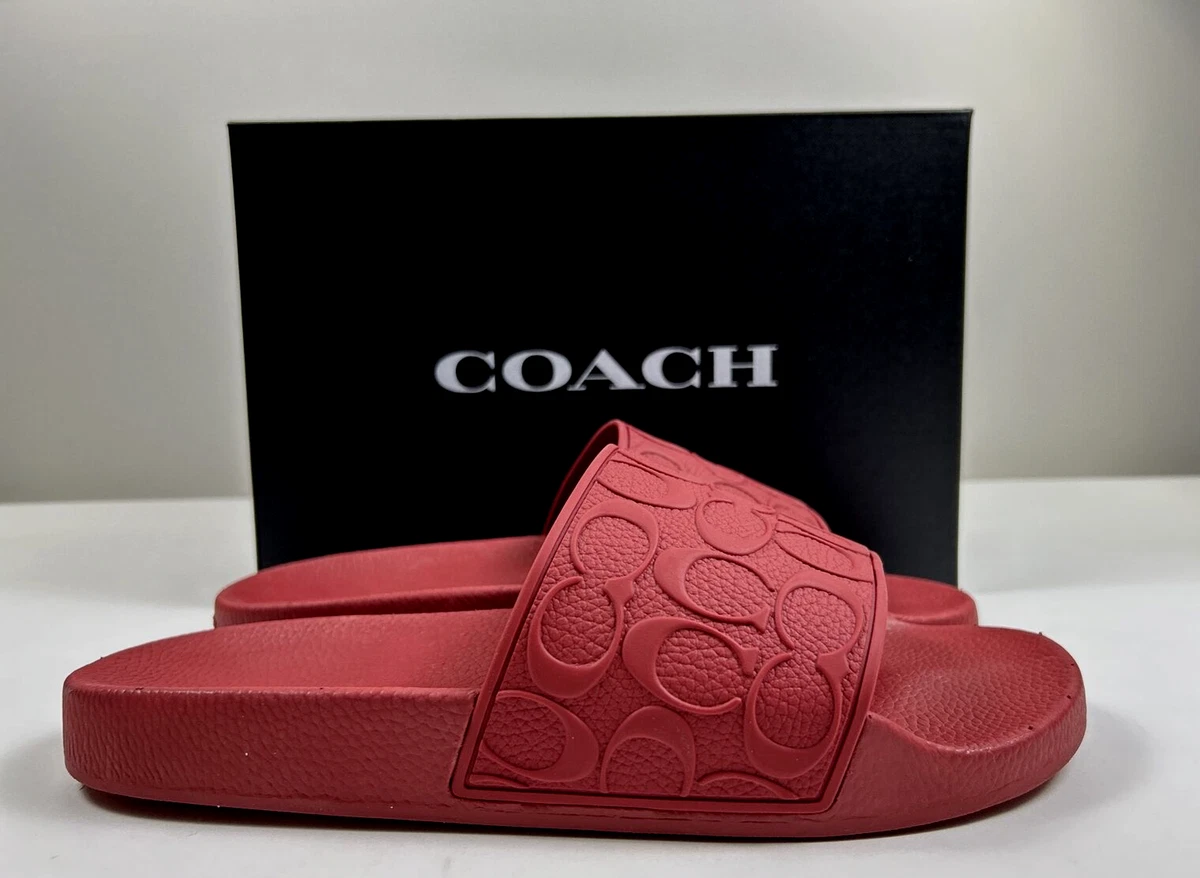 Coach red slides sale