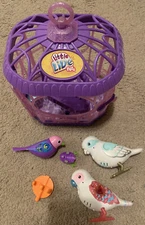 Little Live Pets LOT Birds x3 + Purple Cage Nice Clean & Works!!!!