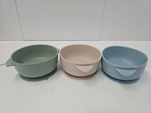 Juego de 3 ventosas de silicona ocre salvia azul comedor pequeño alimentación para bebés