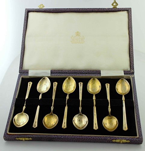 Vintage Circa 1930 Enamel 8 Sterling Silver Demitasse Spoons, English - Picture 7 of 7