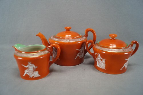Royal Bayreuth Corinthian Ware Neoclassical Orange Teapot Creamer & Sugar C.1902 - Picture 4 of 11