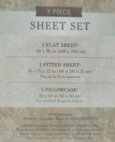 Mossy Oak Twin Bed 3 Pc Sheet Set Buck Hunting Lodge Cabin Deer Elk - Picture 3 of 5