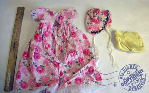Pink Prairie Rose DOLL's DRESS + BONNET set 1960s vintage doll clothes w/ panty - Picture 3 of 12