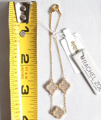Rachel Zoe Triple Small Clover CZ Gold Plate Sterling Silver Bracelet Reversible - Picture 6 of 6