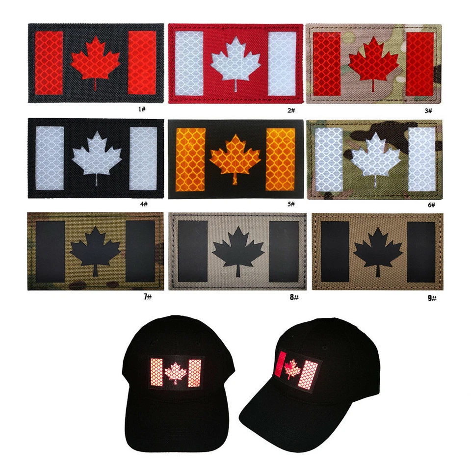 Reflective Canada CA National Flag IR Patch Hook Loop Backing Fastener DIY Badge - Image 2 of 4