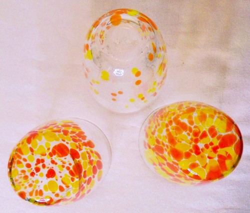 Art Glass Confetti Tumblers, Hand Blown 20 Oz Orange/Yellow, Set of 3 - Picture 5 of 5