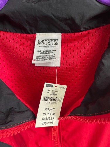 Pink Victoria Secret's Zip-Up Jacket Red/White Size M/L - Picture 2 of 3