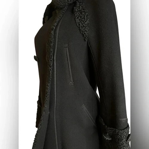 La Perla langer Mantel schwarz Wolle & Kaschmir - persischer Lammfellbesatz - Gr. 40 (S/M) - Bild 4 von 12