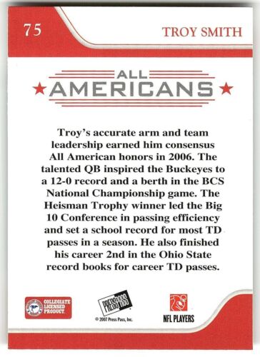2007 Pressepass #75 Troy Smith RC C1 - Bild 2 von 2