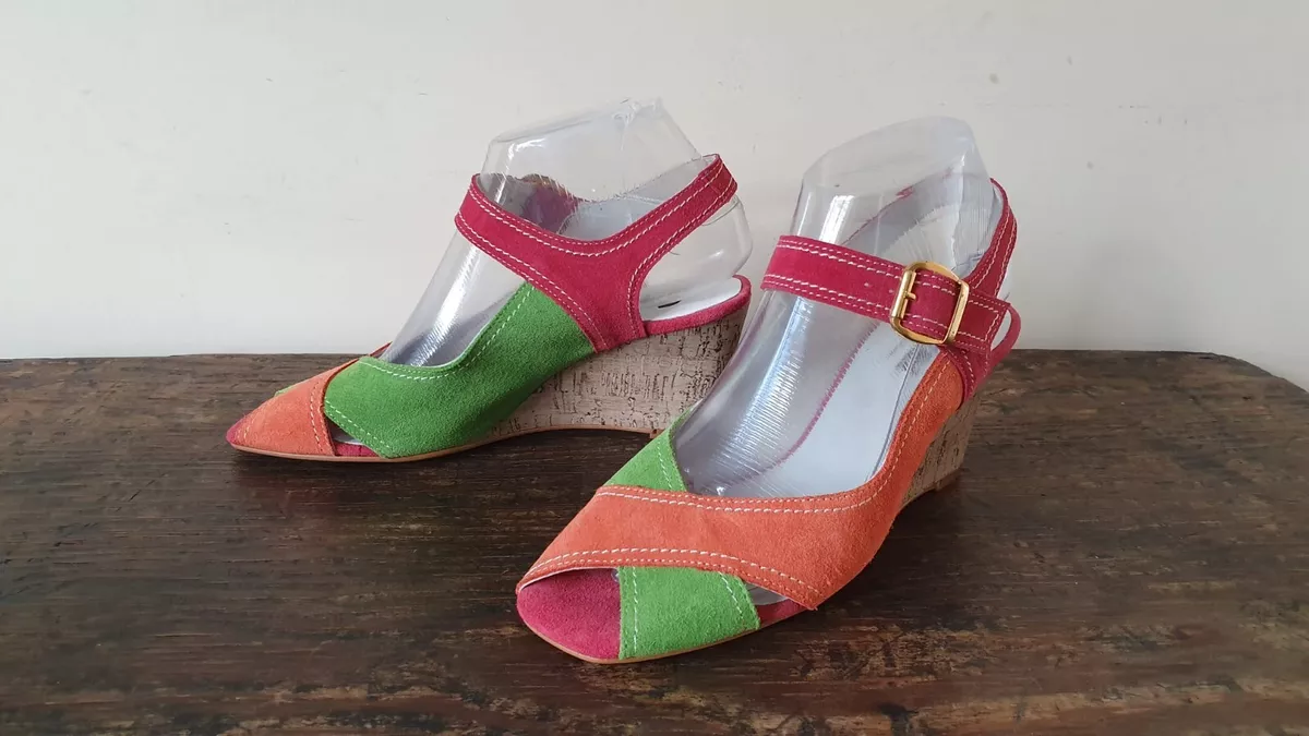 Stikma women s shoes Spanish sandals wedges multi coloured suede UK 4 EU 37