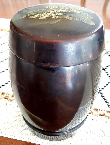 Vintage Japanese Lacquerware Tea Caddy Box Container Mountain Scene - Picture 3 of 7
