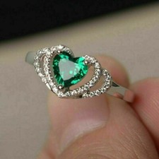 2Ct Lab Created Heart Green Emerald Diamond Wedding Ring 14K White Gold Over