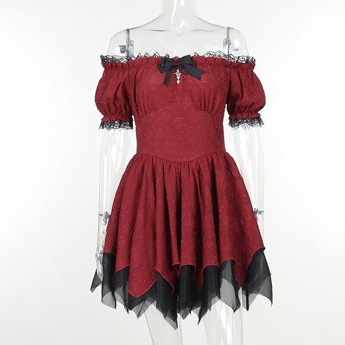 Christmas Red Lolita Dress Female Gothic Rock Party Mini Dress Women Retro Dress - Picture 26 of 27