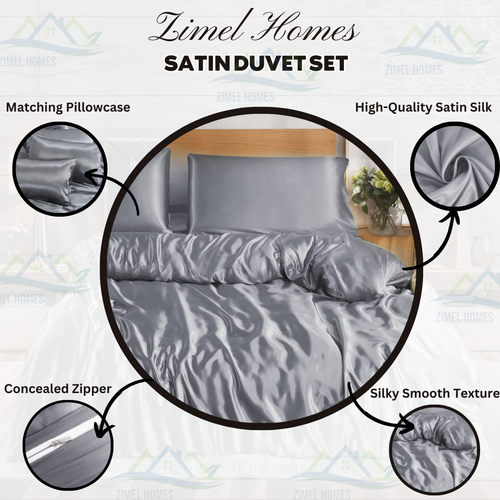 DUVET COVER WITH PILLOW CASES SATIN SILK DUVET SET BEDDING SET - Picture 73 of 150