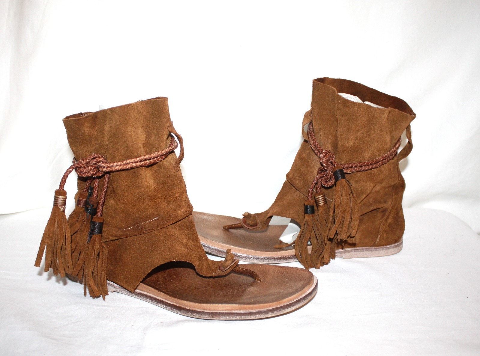 Free People braun Tribal Suede Marlo Stiefel Sandal With Fringe Sz 39 Free People braun Tribal Suede Marlo Stiefel Sandal With Fringe Sz 39