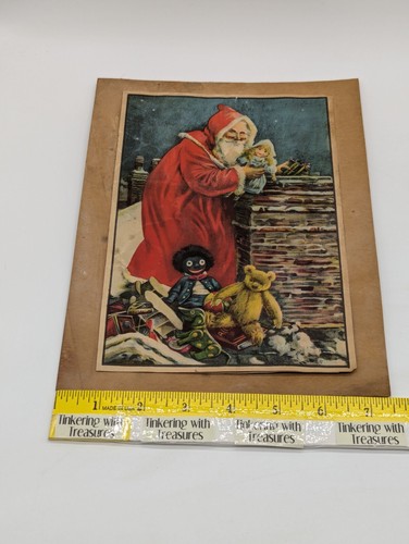 Weihnachten Vintage OOAK Poster Red Hood gruseliger Weihnachtsmann am Schornstein fallendes Spielzeug  - Bild 13 von 15