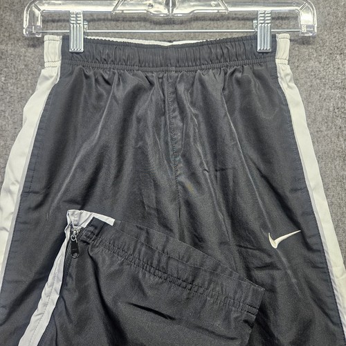 Nike Windbreaker Track Pants Youth M Black White Fleece Lined Wide Leg Y2K