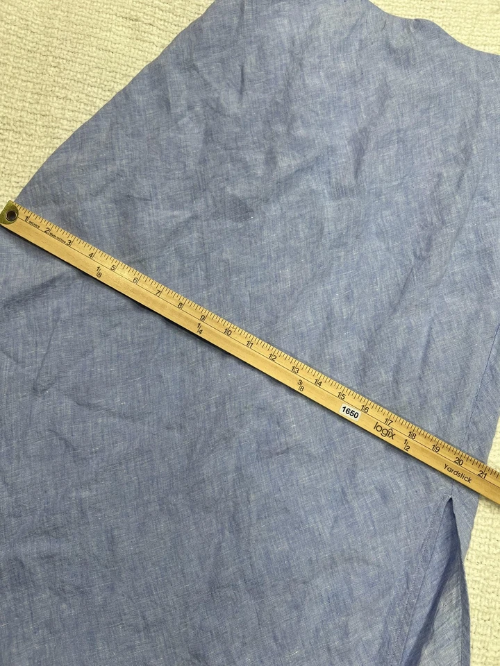 Saia J.Crew Feminina Pequena Azul Linho Forrada Linha A Midi Fenda Lateral Verão Casual - Imagem 4 de 4