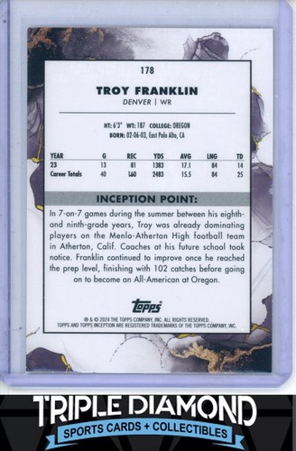 2024 Topps Inception Troy Franklin Rookie RC Red #26/75 Broncos k597 - Picture 2 of 2
