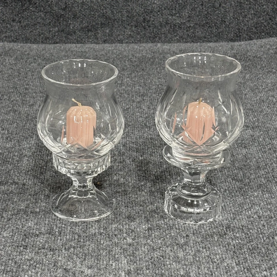 Juego de 2 candelabros votivos de cristal Gorham Lady Anne Hurricane transparentes Foto 2 de 4