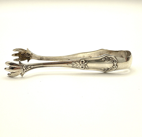 1920s Meriden Britannia Sterling Silver Sugar Tongs Floral Design Bird Claw - Picture 2 of 9