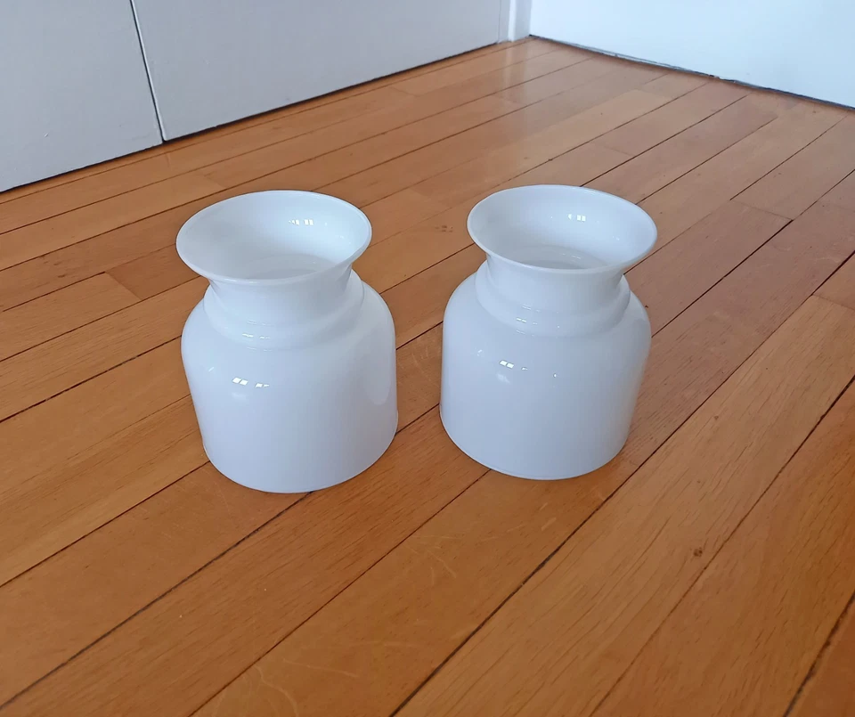 Paire de 2 Tulipes en Opaline blanche Art Déco Lustre Suspension Lampe Luminaire - Photo 3/4