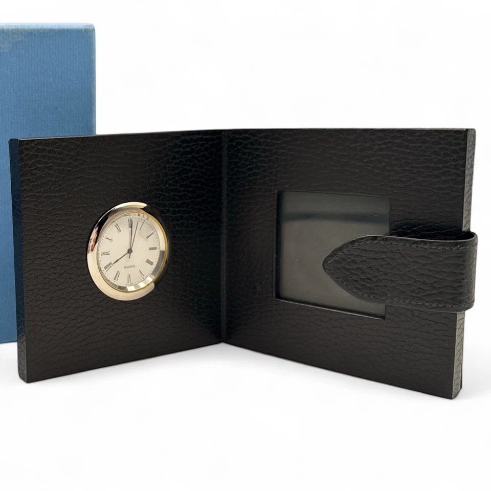 Reloj de viaje y álbum de fotos Smythson of Bond Street de cuero negro Foto 2 de 4