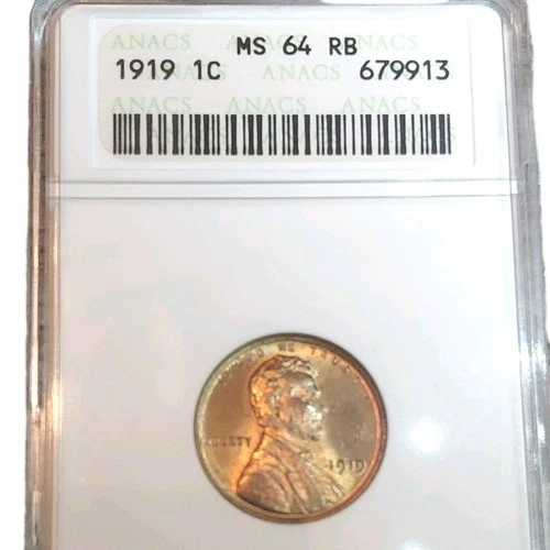 1919 Lincoln Wheat Small Cent MS64 RB US One Cent Coin ANACS
