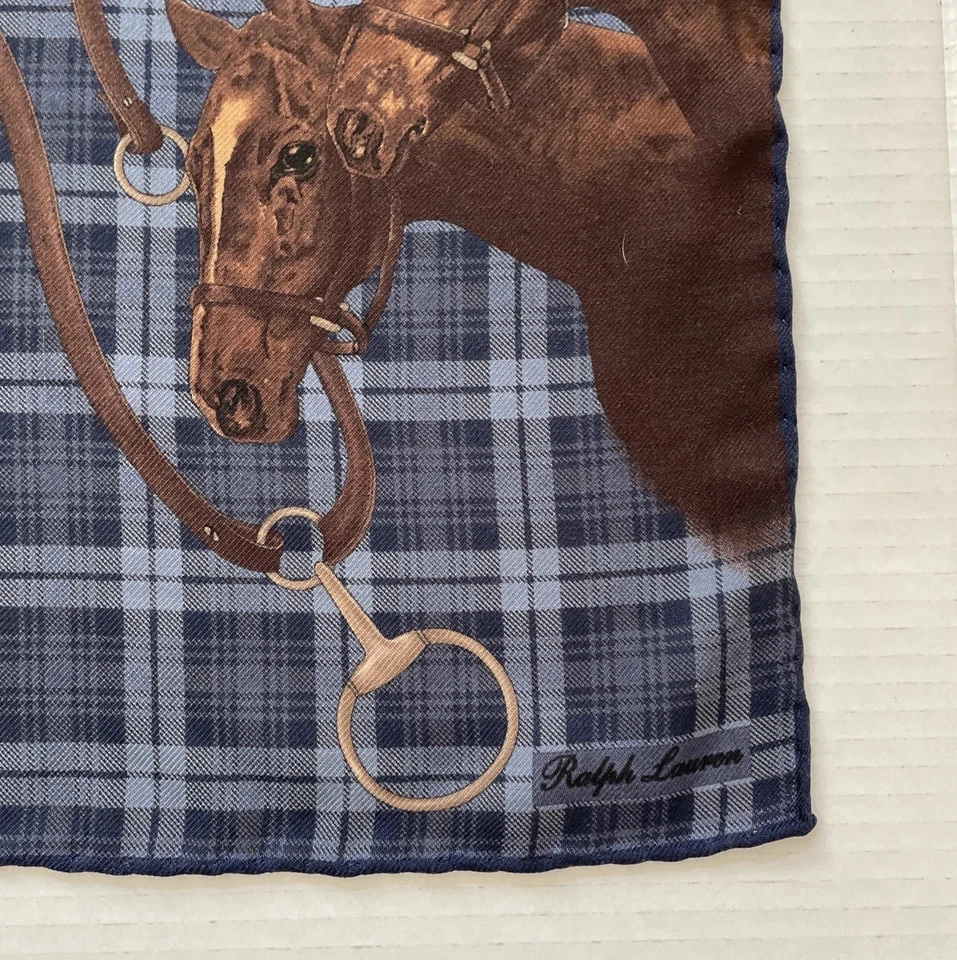 NUEVO CON ETIQUETAS RALPH LAUREN ETIQUETA PÚRPURA Cuadrado de Bolsillo Ecuestre Cachemira/Seda 14” Italia Foto 4 de 4