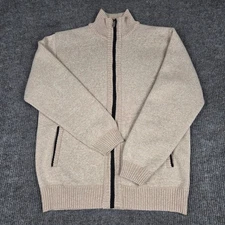 YeoKou NWOT Men's XL Cashmere Wool Sweater Jacket Beige Full Zip Plaid Lined