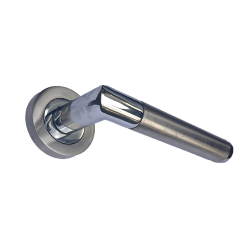 DOOR HANDLES CHROME & SATIN DUO FINISH MITRED LEVER on Round Rose - Picture 10 of 10