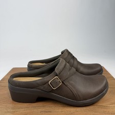 New Womens Clarks Angie Braley Brown Leather Slip On Casual Clogs Size 10 M NIB