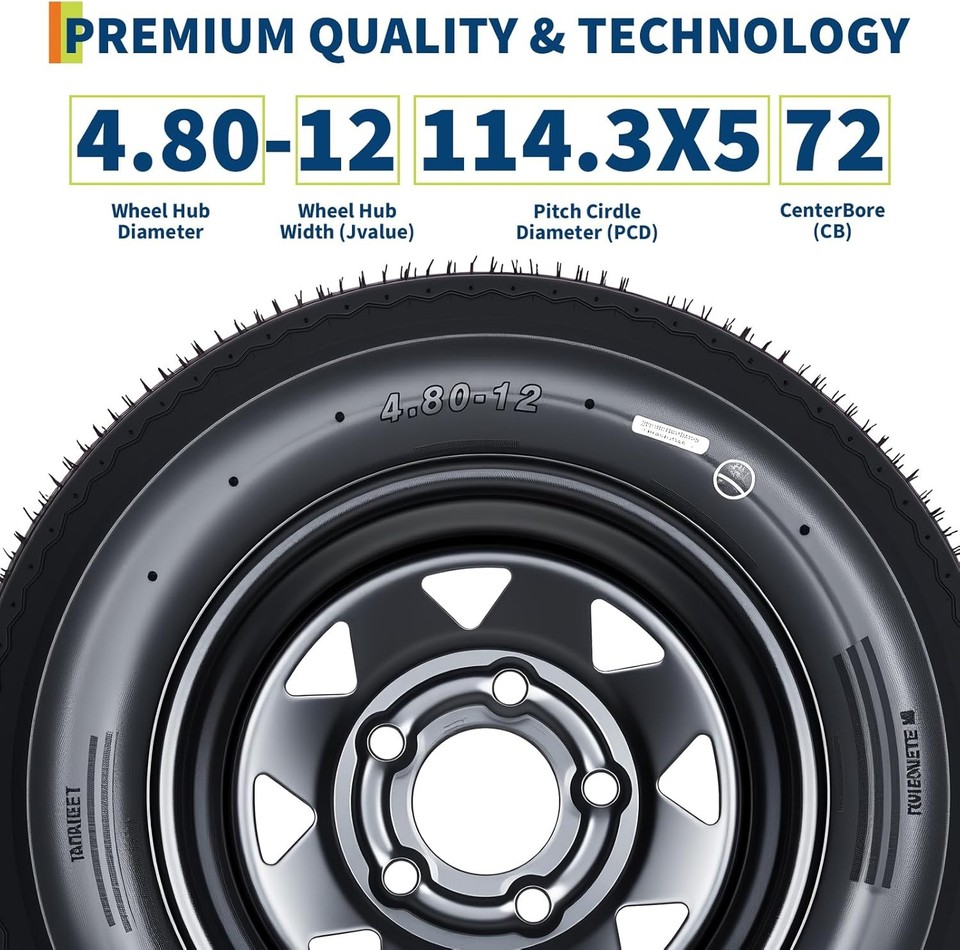 2 Pack 4.80-12 Trailer Tires And Rims 4.80x12 480x12 LRB 5 Lug Black ...