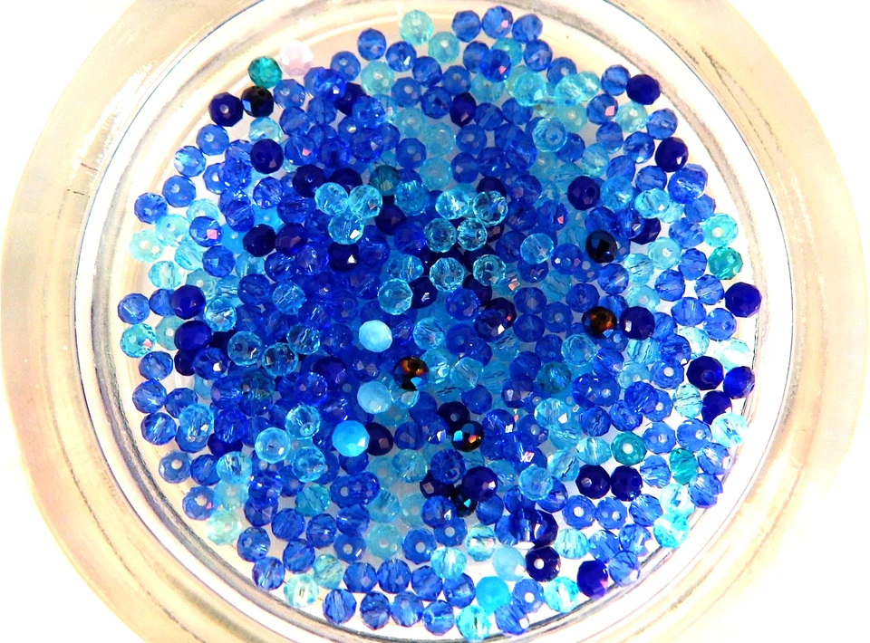 400 Mini Glasrondelle facettiert 4mm 4x3mm Blau Türkis Mix transparent und opak - Bild 1 von 3