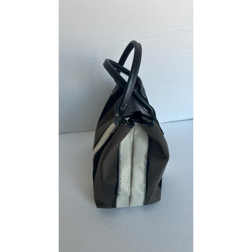Longchamp Coup De Pinceau EW Striped Cream Brown and Black Canvas Tote Handbag - Picture 2 of 10