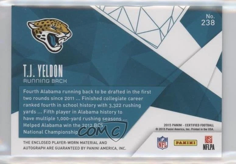2015 Certified Freshman Fabric /199 TJ Yeldon #238 Rookie Auto RC - Image 2 of 2