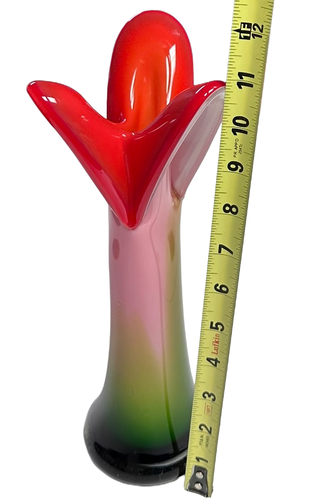 Vintage Murano Stil Calla Lilie Glas Vase rot weiß grün 11" - Bild 5 von 5