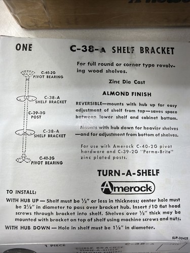 10) Amerock C-38-A Zinkdruckguss Regalwinkel Turn-A-Shelf Mandeloptik 6 Zoll - Bild 2 von 8