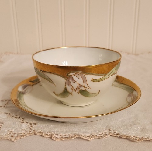 Juego de tazas de té y platillos vintage Thomas Sevres Baviera narcisos blancos con dorado dorado - Imagen 5 de 11