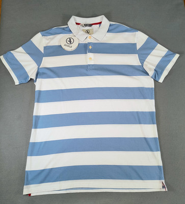 AIGLE Bowery Stripe Polo Shirt White Blue Beach Stripe Men's Size XXL