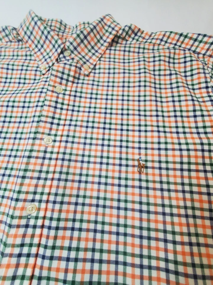 Polo Ralph Lauren Button Up Shirt Men's 2XLT White Orange Blue Check Long Sleeve - Image 3 of 4