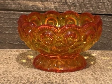 Vintage L E SMITH MOON and STARS FOOTED DISH RED ABERINA GLASS BOWL 4.5"